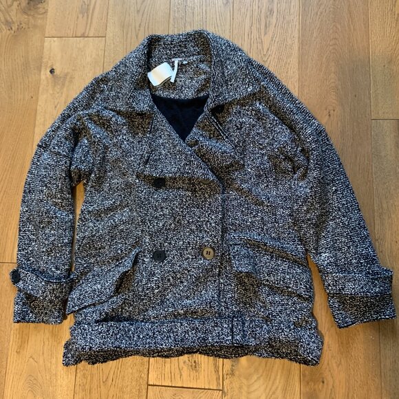 Free People Slouchy Textured Knit Cotton Wool Sweater Jacket Moto Size XS - Picture 7 of 9